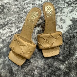 Vince Camuto Beige Woven Slide Sandals